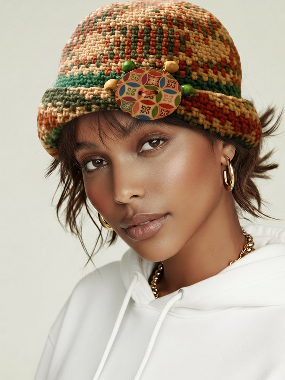 Rare 70’s-Yarn Handmade Plaid Fedora Bucket Hat 🌟 One of a Kind Boho Cottagecore